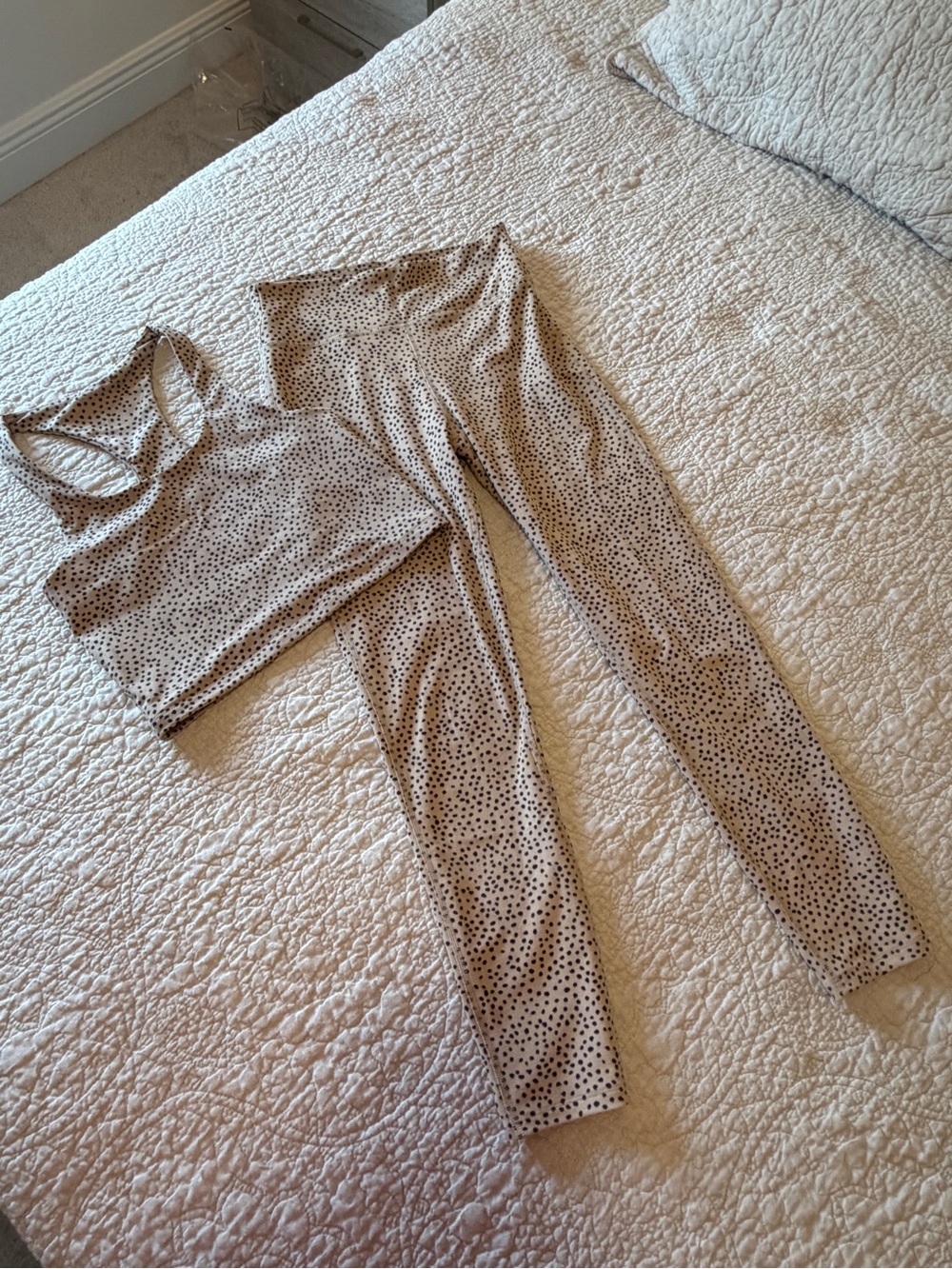 Abercrombie & Fitch Beige Leopard Dot Leggings and Sports Bra Set
